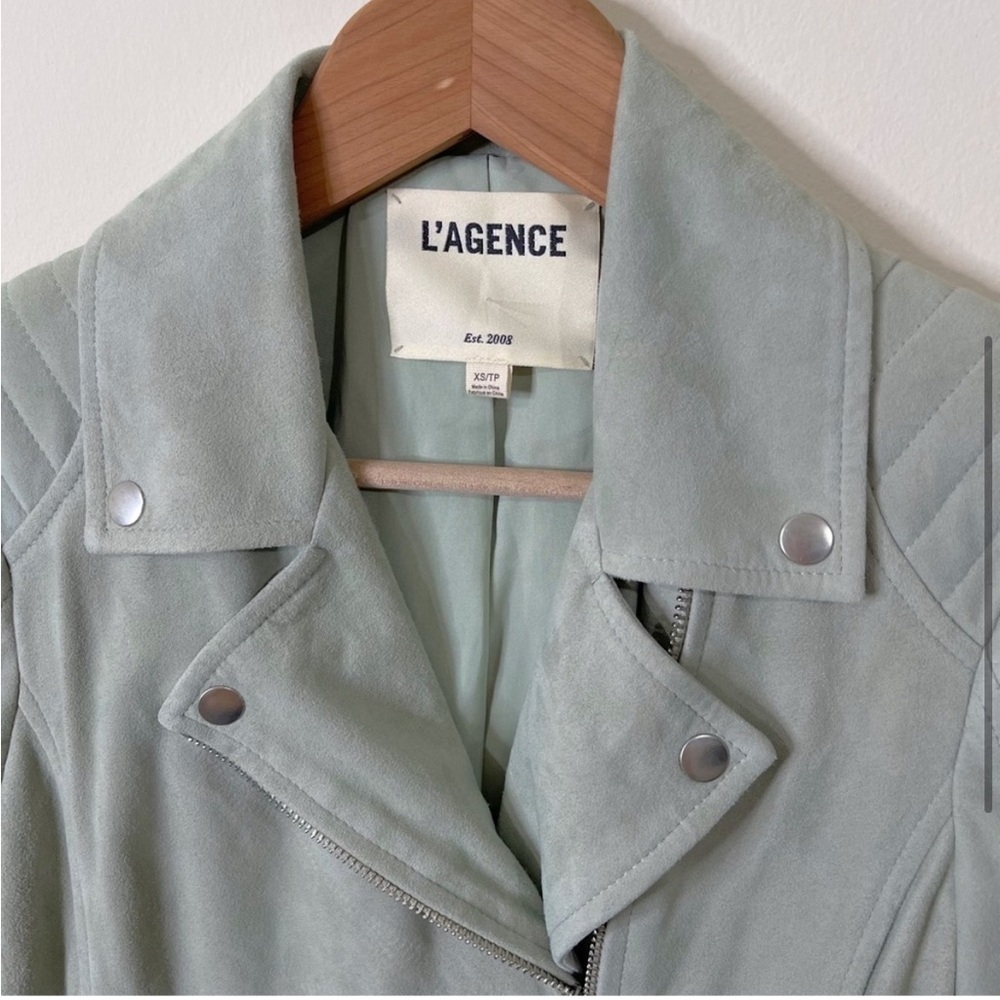 L'AGENCE Light Green Ryder Suede Moto Biker Jacket Size XS NWOT - Picture 3 of 6